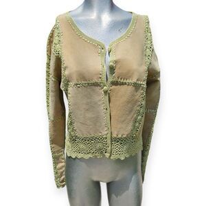 ✨ Vintage Leather Patchwork Cropped Jacket w/ Crochet Hem | EUC 🍃✨